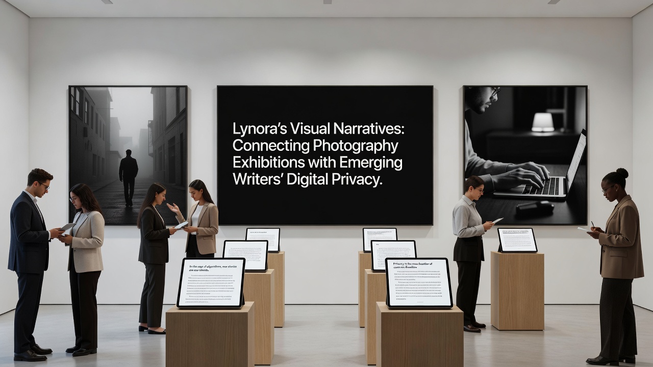 Writers discussing digital privacy during a Lynora exhibition session